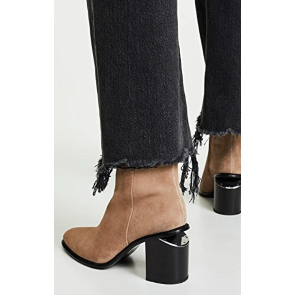 Alexander Wang Suede Ankle Boots Taupe Block Heel Zip Booties Size 36.5 US 6